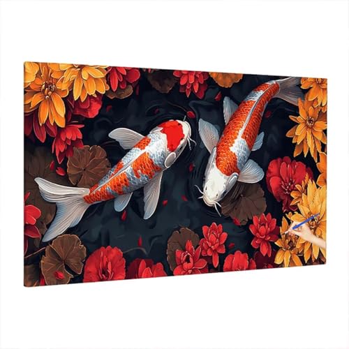 Malen Nach Zahlen Erwachsene Blumen 220x100cm, Groß DIY Malen Nach Zahlen Fisch, Painting by Numbers Basteln Erwachsene, Ölgemälde Kit Basteln für Anfänger für Herbstdeko, Geschenke für Frauen D-56 von Aynaeinn