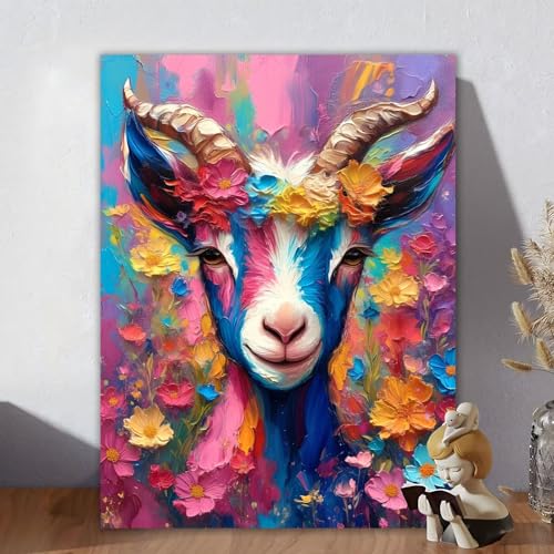 Malen Nach Zahlen Erwachsene Bunt, Malen Nach Zahlen Kinder, DIY Kreativ Set für Frauen mit 3-Pinseln und Acrylfarbe Kit, Paint by Numbers Schaf für Aesthetic Room Decor, Ohne Rahmen 40x50cm F-4 von Aynaeinn