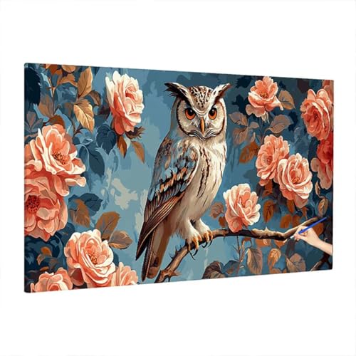 Malen Nach Zahlen Erwachsene Eule, Blumen Paint by Numbers Kreativ Set für Erwachsene, DIY Handgemalt Ölgemälde Kit mit 3 Pinseln, Acrylfarbe und Leinwand für Deko Wohnzimmer, Geschenke 220x100cm D-3 von Aynaeinn