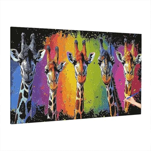 Malen Nach Zahlen Erwachsene Giraffe 220x100cm, Groß DIY Malen Nach Zahlen Abstrakt, Painting by Numbers Basteln Erwachsene, Ölgemälde Kit Basteln für Anfänger, Herbstdeko, Geschenke für Frauen Z-28 von Aynaeinn
