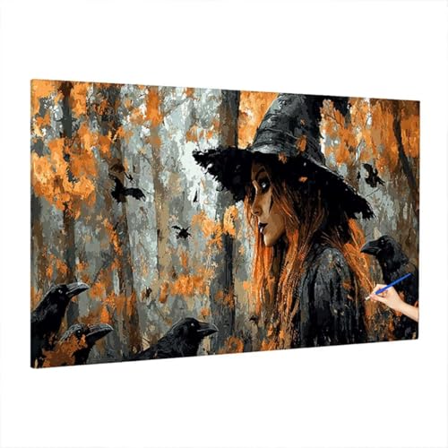 Malen Nach Zahlen Erwachsene Halloween, Herbst Paint by Numbers Kreativ Set für Erwachsene, DIY Handgemalt Ölgemälde Kit mit 3 Pinseln Acrylfarbe Leinwand, Deko Wohnzimmer, Geschenke 220x100cm D-45 von Aynaeinn