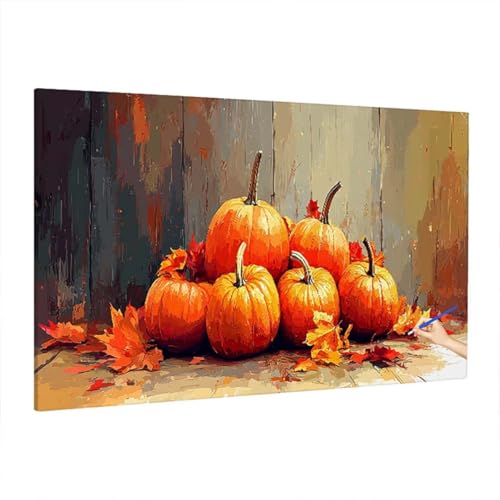 Malen Nach Zahlen Erwachsene Herbst, Kürbis Paint by Numbers Kreativ Set für Erwachsene, DIY Handgemalt Ölgemälde Kit mit 3 Pinseln, Acrylfarbe und Leinwand, Deko Wohnzimmer, Geschenke 220x100cm Z-23 von Aynaeinn