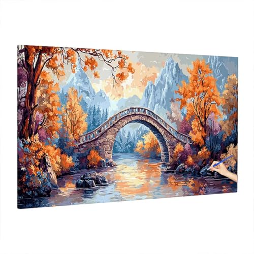 Malen Nach Zahlen Erwachsene Herbst, Landschaft Paint by Numbers Kreativ Set für Erwachsene, DIY Handgemalt Ölgemälde Kit mit 3 Pinseln Acrylfarbe Leinwand, Deko Wohnzimmer, Geschenke 110x50cm D-84 von Aynaeinn