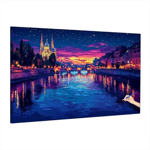 Malen Nach Zahlen Erwachsene Italien, Landschaft Paint by Numbers Kreativ Set für Erwachsene, DIY Handgemalt Ölgemälde Kit mit 3 Pinseln Acrylfarbe Leinwand, Deko Wohnzimmer, Geschenke 140x60cm S-10 von Aynaeinn