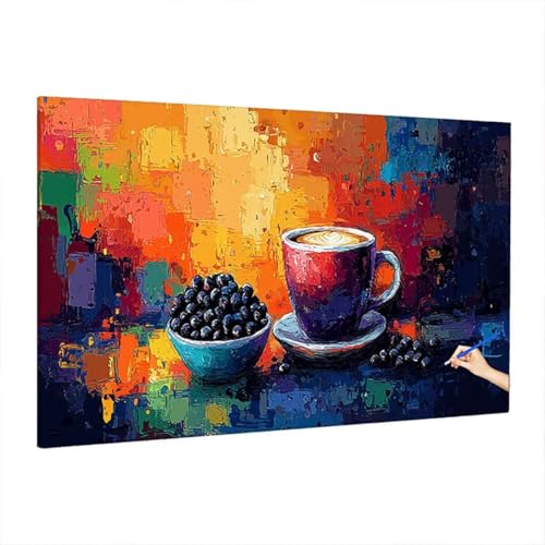 Malen Nach Zahlen Erwachsene Kaffee, Abstrakt Paint by Numbers Kreativ Set für Erwachsene, DIY Handgemalt Ölgemälde Kit mit 3 Pinseln, Acrylfarbe und Leinwand, Deko Wohnzimmer, Geschenke 110x50cm Z-38 von Aynaeinn