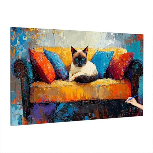 Malen Nach Zahlen Erwachsene Katze, Abstrakt Paint by Numbers Kreativ Set für Erwachsene, DIY Handgemalt Ölgemälde Kit mit 3 Pinseln, Acrylfarbe und Leinwand, Deko Wohnzimmer, Geschenke 140x60cm D-27 von Aynaeinn