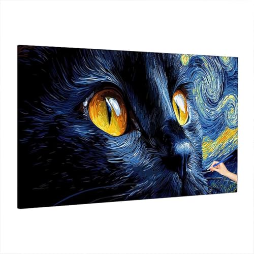 Malen Nach Zahlen Erwachsene Katze, Abstrakt Paint by Numbers Kreativ Set für Erwachsene, DIY Handgemalt Ölgemälde Kit mit 3 Pinseln, Acrylfarbe und Leinwand, Deko Wohnzimmer, Geschenke 220x100cm S-58 von Aynaeinn
