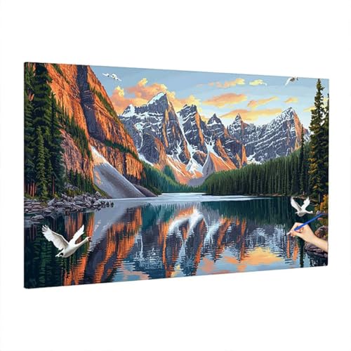 Malen Nach Zahlen Erwachsene Landschaft, Berge Paint by Numbers Kreativ Set für Erwachsene, DIY Handgemalt Ölgemälde Kit mit 3 Pinseln Acrylfarbe Leinwand, Deko Wohnzimmer, Geschenke 220x100cm S-16 von Aynaeinn