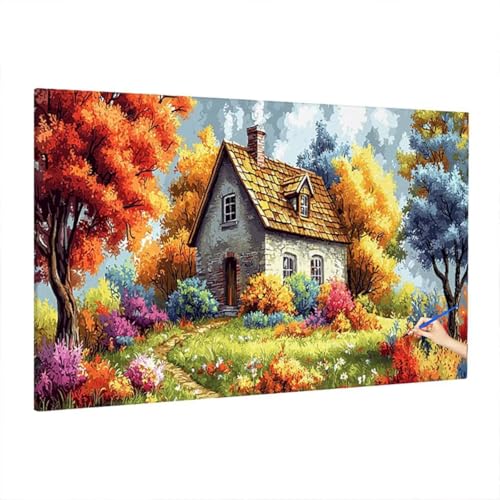 Malen Nach Zahlen Erwachsene Landschaft, Herbst Paint by Numbers Kreativ Set für Erwachsene, DIY Handgemalt Ölgemälde Kit mit 3 Pinseln Acrylfarbe Leinwand, Deko Wohnzimmer, Geschenke 220x100cm D-39 von Aynaeinn