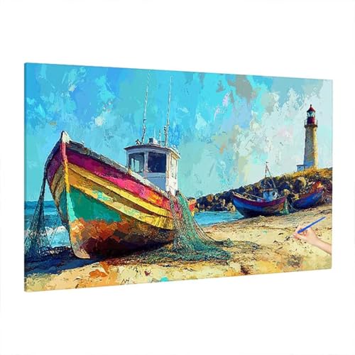 Malen Nach Zahlen Erwachsene Landschaft, Leuchtturm Paint by Numbers Kreativ Set für Erwachsene, DIY Handgemalt Ölgemälde Kit mit 3 Pinseln Acrylfarbe Leinwand, Deko Wohnzimmer, Geschenke 140x60cm S-1 von Aynaeinn