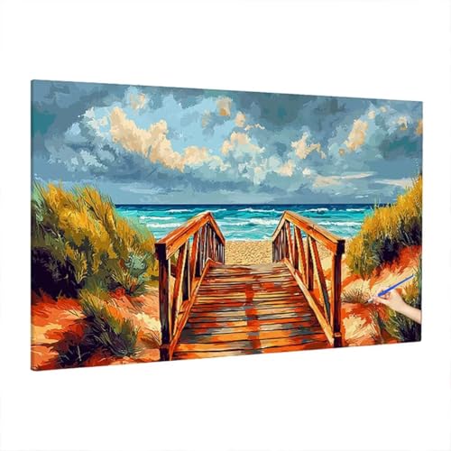 Malen Nach Zahlen Erwachsene Landschaft 110x50cm, Groß DIY Malen Nach Zahlen Strand, Painting by Numbers Basteln Erwachsene, Ölgemälde Kit Basteln für Anfänger, Herbstdeko, Geschenke für Frauen D-71 von Aynaeinn