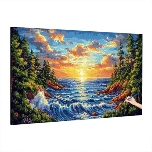 Malen Nach Zahlen Erwachsene Landschaft 160x70cm, Groß DIY Malen Nach Zahlen Meer, Painting by Numbers Basteln Erwachsene, Ölgemälde Kit Basteln für Anfänger für Herbstdeko, Geschenke für Frauen D-32 von Aynaeinn