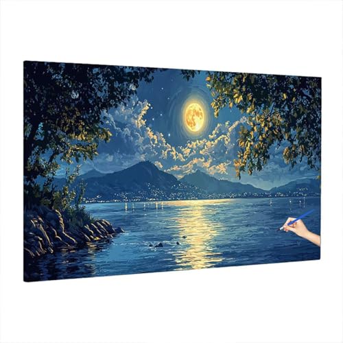 Malen Nach Zahlen Erwachsene Landschaft 220x100cm, Groß DIY Malen Nach Zahlen Mond, Painting by Numbers Basteln Erwachsene, Ölgemälde Kit Basteln für Anfänger für Herbstdeko, Geschenke für Frauen D-53 von Aynaeinn