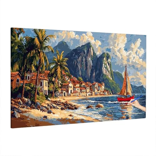Malen Nach Zahlen Erwachsene Landschaft 220x100cm, Groß DIY Malen Nach Zahlen Strand, Painting by Numbers Basteln Erwachsene, Ölgemälde Kit für Anfänger für Herbstdeko, Geschenke für Frauen D-59 von Aynaeinn