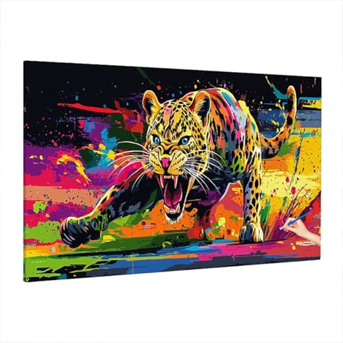 Malen Nach Zahlen Erwachsene Leopard 220x100cm, Groß DIY Malen Nach Zahlen Abstrakt, Painting by Numbers Basteln Erwachsene, Ölgemälde Kit Basteln für Anfänger, Herbstdeko, Geschenke für Frauen Z-10 von Aynaeinn