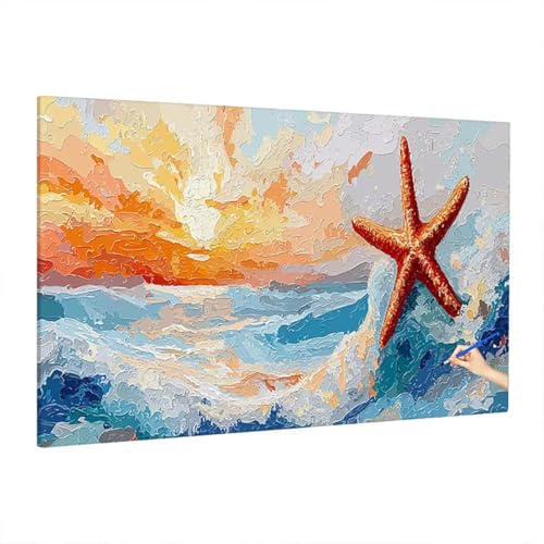 Malen Nach Zahlen Erwachsene Meer, Abstrakt Paint by Numbers Kreativ Set für Erwachsene, DIY Handgemalt Ölgemälde Kit mit 3 Pinseln, Acrylfarbe und Leinwand, Deko Wohnzimmer, Geschenke 220x100cm D-15 von Aynaeinn