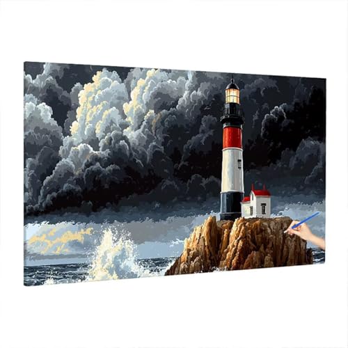 Malen Nach Zahlen Erwachsene Meer, Leuchtturm Paint by Numbers Kreativ Set für Erwachsene, DIY Handgemalt Ölgemälde Kit mit 3 Pinseln, Acrylfarbe und Leinwand, Deko Wohnzimmer, Geschenke 160x70cm Z-11 Malen Nach Zahlen Erwachsene Meer, Leuchtturm Paint by Numbers Kreativ Set für Erwachsene, DIY Handgemalt Ölgemälde Kit mit 3 Pinseln, Acrylfarbe und Leinwand, Deko Wohnzimmer, Geschenke 160x70cm Z-11 von Aynaeinn