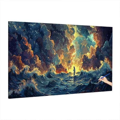 Malen Nach Zahlen Erwachsene Meer 220x100cm, Groß DIY Malen Nach Zahlen Landschaft, Painting by Numbers Basteln Erwachsene, Ölgemälde Kit Basteln für Anfänger für Herbstdeko, Geschenke für Frauen S-9 von Aynaeinn