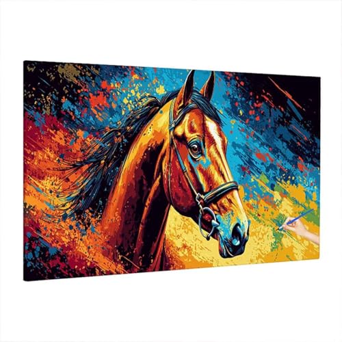 Malen Nach Zahlen Erwachsene Pferde, Abstrakt Paint by Numbers Kreativ Set für Erwachsene, DIY Handgemalt Ölgemälde Kit mit 3 Pinseln Acrylfarbe Leinwand, Deko Wohnzimmer, Geschenke 220x100cm S-22 von Aynaeinn
