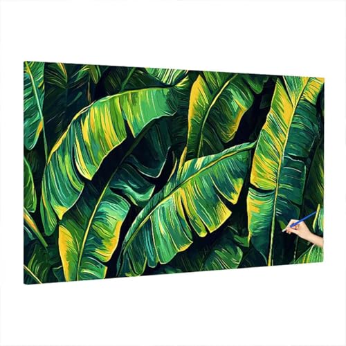 Malen Nach Zahlen Erwachsene Pflanzen, Blätter Paint by Numbers Kreativ Set für Erwachsene, DIY Handgemalt Ölgemälde Kit mit 3 Pinseln Acrylfarbe Leinwand, Deko Wohnzimmer, Geschenke 220x100cm Z-41 von Aynaeinn