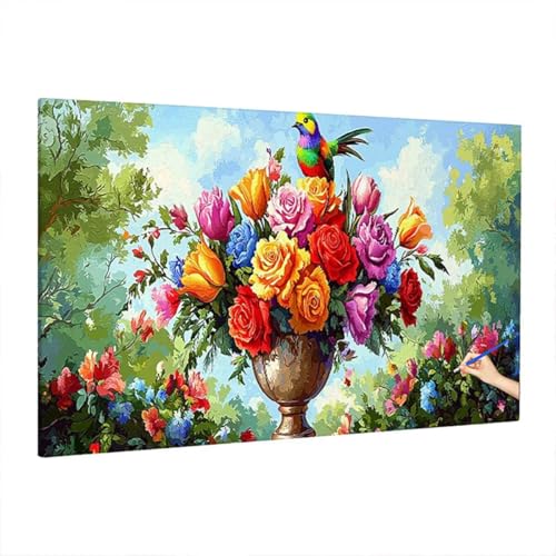 Malen Nach Zahlen Erwachsene Pflanzen, Blumen Paint by Numbers Kreativ Set für Erwachsene, DIY Handgemalt Ölgemälde Kit mit 3 Pinseln Acrylfarbe Leinwand, Deko Wohnzimmer, Geschenke 220x100cm D-66 von Aynaeinn