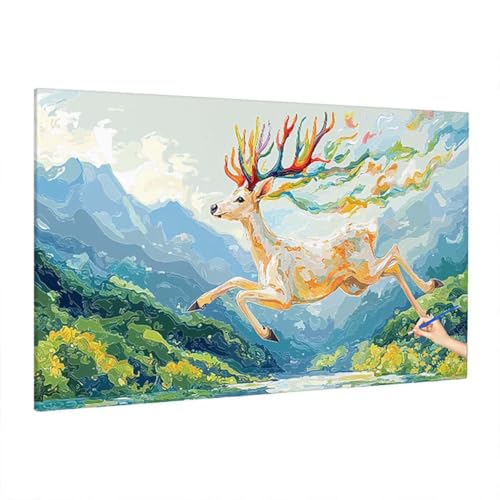 Malen Nach Zahlen Erwachsene Reh, Landschaft Paint by Numbers Kreativ Set für Erwachsene, DIY Handgemalt Ölgemälde Kit mit 3 Pinseln, Acrylfarbe und Leinwand, Deko Wohnzimmer, Geschenke 220x100cm D-78 von Aynaeinn