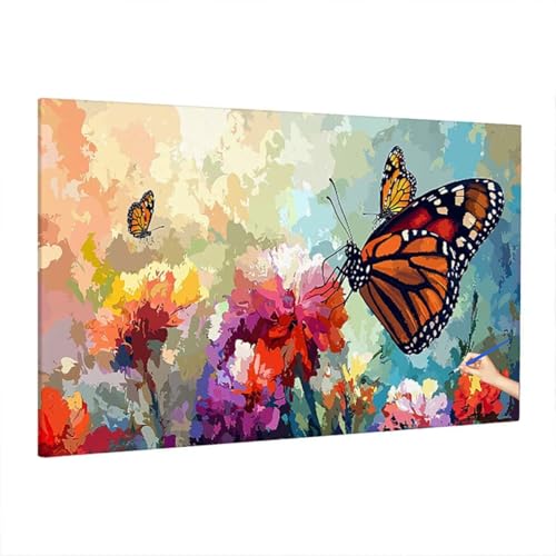 Malen Nach Zahlen Erwachsene Schmetterling, Blumen Paint by Numbers Kreativ Set für Erwachsene, DIY Handgemalt Ölgemälde Kit mit 3 Pinseln Acrylfarbe Leinwand, Herbst Deko Wohnzimmer 220x100cm D-72 von Aynaeinn