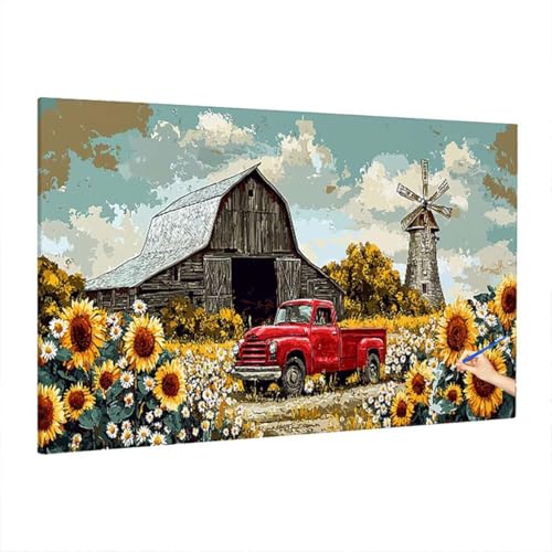 Malen Nach Zahlen Erwachsene Sonnenblumen 140x60cm, Groß DIY Malen Nach Zahlen Ländlich, Painting by Numbers Basteln Erwachsene, Ölgemälde Kit für Anfänger, Herbstdeko, Geschenke für Frauen S-96 von Aynaeinn