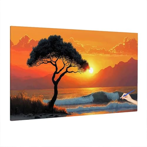 Malen Nach Zahlen Erwachsene Sonnenuntergang, Baum Paint by Numbers Kreativ Set für Erwachsene, DIY Handgemalt Ölgemälde Kit mit 3 Pinseln Acrylfarbe Leinwand, Deko Wohnzimmer, Geschenke 70x30cm S-88 Malen Nach Zahlen Erwachsene Sonnenuntergang, Baum Paint by Numbers Kreativ Set für Erwachsene, DIY Handgemalt Ölgemälde Kit mit 3 Pinseln Acrylfarbe Leinwand, Deko Wohnzimmer, Geschenke 70x30cm S-88 von Aynaeinn