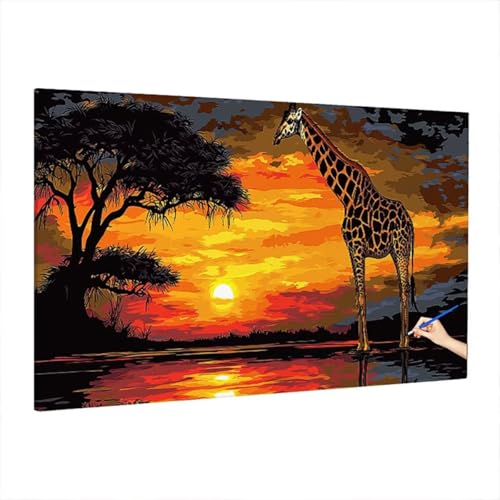 Malen Nach Zahlen Erwachsene Sonnenuntergang 220x100cm, Groß DIY Malen Nach Zahlen Giraffe, Painting by Numbers Basteln Erwachsene, Ölgemälde Kit für Anfänger, Herbstdeko, Geschenke für Frauen D-68 von Aynaeinn