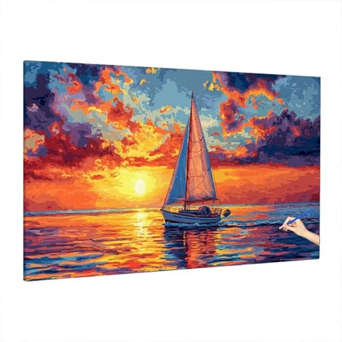 Malen Nach Zahlen Erwachsene Sonnenuntergang 220x100cm, Groß DIY Malen Nach Zahlen Meer, Painting by Numbers Basteln Erwachsene, Ölgemälde Kit für Anfänger, Herbstdeko, Geschenke für Frauen D-80 von Aynaeinn