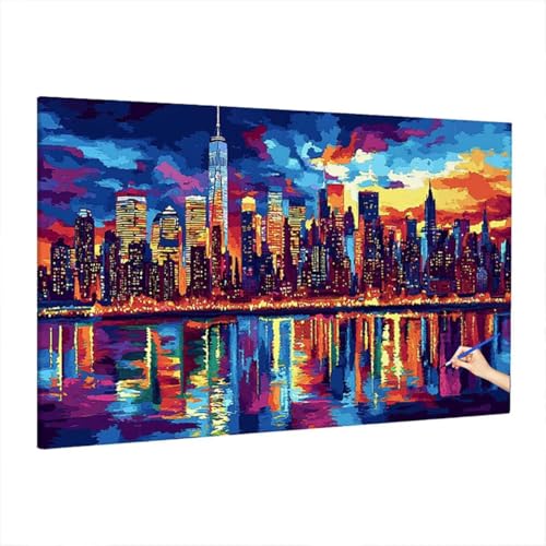 Malen Nach Zahlen Erwachsene Stadt 110x50cm, Groß DIY Malen Nach Zahlen Abstrakt, Painting by Numbers Basteln Erwachsene, Ölgemälde Kit Basteln für Anfänger für Herbstdeko, Geschenke für Frauen Z-13 von Aynaeinn