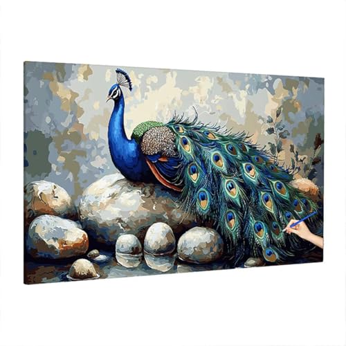 Malen Nach Zahlen Erwachsene Tiere, Pfau Paint by Numbers Kreativ Set für Erwachsene, DIY Handgemalt Ölgemälde Kit mit 3 Pinseln, Acrylfarbe und Leinwand für Deko Wohnzimmer, Geschenke 220x100cm Z-17 von Aynaeinn