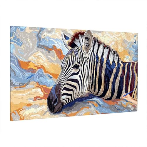 Malen Nach Zahlen Erwachsene Tiere, Zebra Paint by Numbers Kreativ Set für Erwachsene, DIY Handgemalt Ölgemälde Kit mit 3 Pinseln, Acrylfarbe und Leinwand für Deko Wohnzimmer, Geschenke 140x60cm D-75 von Aynaeinn