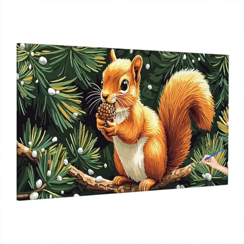 Malen Nach Zahlen Erwachsene Tiere 220x100cm, Groß DIY Malen Nach Zahlen Eichhörnchen, Painting by Numbers Basteln Erwachsene, Ölgemälde Kit für Anfänger für Herbstdeko, Geschenke für Frauen Z-43 von Aynaeinn