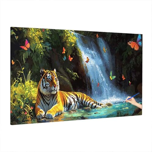 Malen Nach Zahlen Erwachsene Tiger, Fallen Paint by Numbers Kreativ Set für Erwachsene, DIY Handgemalt Ölgemälde Kit mit 3 Pinseln, Acrylfarbe und Leinwand für Deko Wohnzimmer, Geschenke 180x80cm S-25 Malen Nach Zahlen Erwachsene Tiger, Fallen Paint by Numbers Kreativ Set für Erwachsene, DIY Handgemalt Ölgemälde Kit mit 3 Pinseln, Acrylfarbe und Leinwand für Deko Wohnzimmer, Geschenke 180x80cm S-25 von Aynaeinn