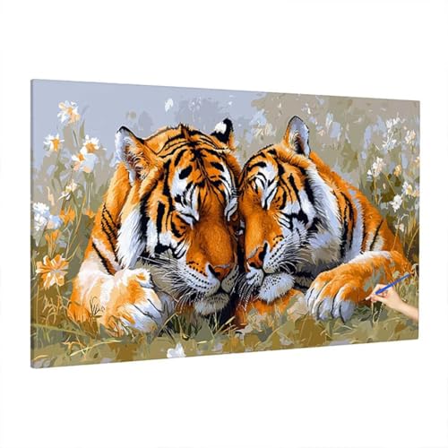 Malen Nach Zahlen Erwachsene Tiger 140x60cm, Groß DIY Malen Nach Zahlen Blumen, Painting by Numbers Basteln Erwachsene, Ölgemälde Kit Basteln für Anfänger für Herbstdeko, Geschenke für Frauen S-54 von Aynaeinn