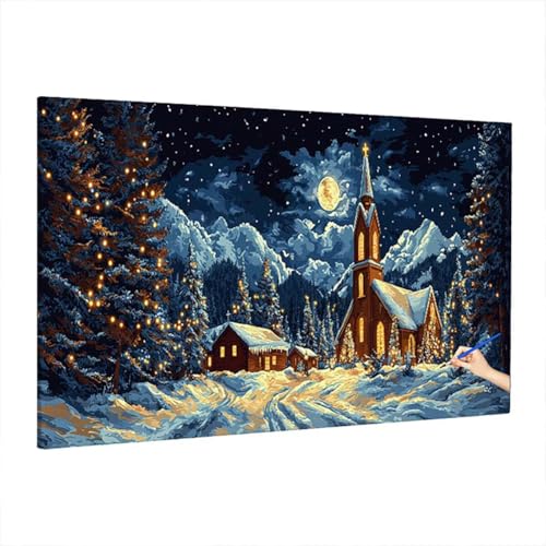 Malen Nach Zahlen Erwachsene Weihnachten, Landschaft Paint by Numbers Kreativ Set für Erwachsene, DIY Handgemalt Ölgemälde Kit mit 3 Pinseln Acrylfarbe Leinwand, Herbst Deko Wohnzimmer 220x100cm S-97 von Aynaeinn