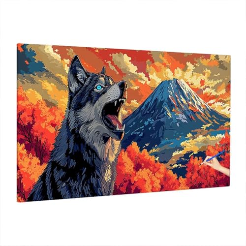 Malen Nach Zahlen Erwachsene Wolf 220x100cm, Groß DIY Malen Nach Zahlen Berge, Painting by Numbers Basteln Erwachsene, Ölgemälde Kit Basteln für Anfänger für Herbstdeko, Geschenke für Frauen S-57 von Aynaeinn