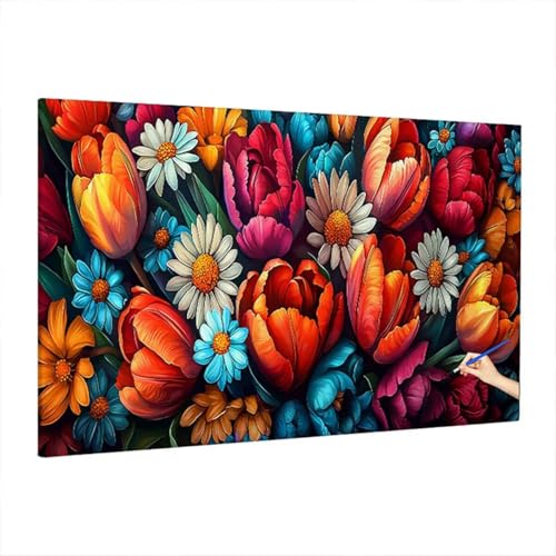 Malen Nach Zahlen Farbe, Malen Nach Zahlen Erwachsene Blumen, DIY Set Erwachsene Paint by Numbers, Paint by Numbers mit 3 Pinseln und Acrylfarbe, Ölgemälde Kit Herbst Deko Wohnzimmer 220x100cm A-99 von Aynaeinn