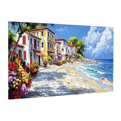 Malen Nach Zahlen Italien, Malen Nach Zahlen Erwachsene Strand, DIY Set Erwachsene Paint by Numbers, Paint by Numbers mit 3 Pinseln und Acrylfarbe, Ölgemälde Kit Herbst Deko Wohnzimmer 220x100cm D-7 von Aynaeinn