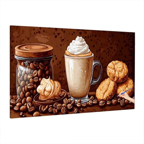 Malen Nach Zahlen Kaffee, Malen Nach Zahlen Erwachsene Modern, DIY Set Erwachsene Paint by Numbers, Paint by Numbers mit 3 Pinseln und Acrylfarbe, Ölgemälde Kit Herbst Deko Wohnzimmer 220x100cm S-41 von Aynaeinn