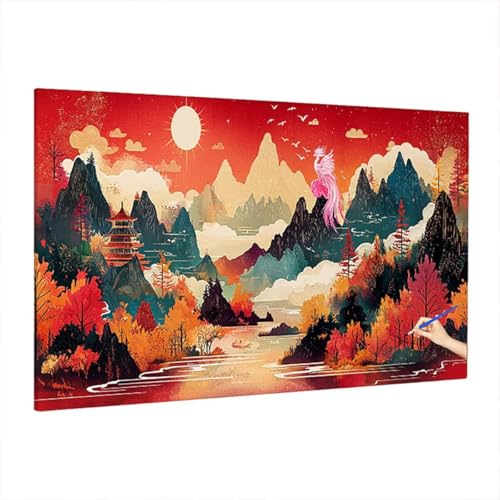 Malen Nach Zahlen Landschaft, Malen Nach Zahlen Erwachsene Abstrakt, DIY Set Erwachsene Paint by Numbers, Paint by Numbers mit 3 Pinseln und Acrylfarbe, Ölgemälde Kit Deko Wohnzimmer 220x100cm D-22 von Aynaeinn