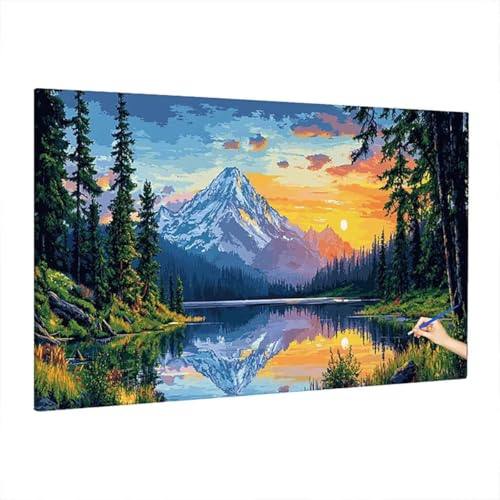 Malen Nach Zahlen Landschaft, Malen Nach Zahlen Erwachsene Berge, DIY Set Erwachsene Paint by Numbers, Paint by Numbers mit 3 Pinseln und Acrylfarbe, Ölgemälde Kit Deko Wohnzimmer 220x100cm D-10 von Aynaeinn
