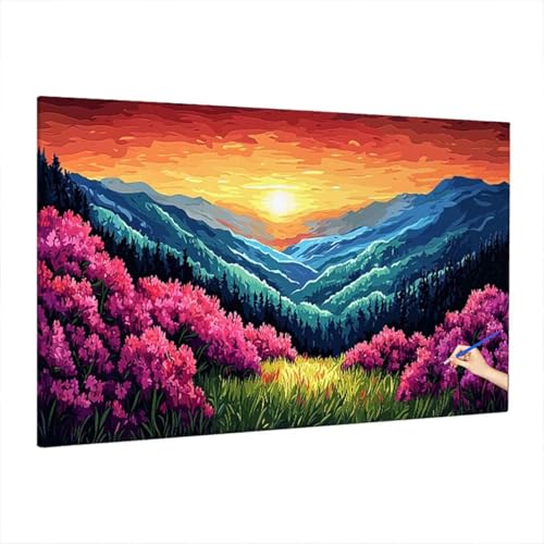 Malen Nach Zahlen Landschaft, Malen Nach Zahlen Erwachsene Berge, DIY Set Erwachsene Paint by Numbers, Paint by Numbers mit 3 Pinseln und Acrylfarbe, Ölgemälde Kit Herbst Deko Wohnzimmer 220x100cm Z-6 von Aynaeinn