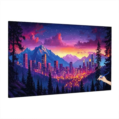 Malen Nach Zahlen Landschaft, Malen Nach Zahlen Erwachsene Stadt, DIY Set Erwachsene Paint by Numbers, Paint by Numbers mit 3 Pinseln und Acrylfarbe, Ölgemälde Kit Deko Wohnzimmer 220x100cm D-34 von Aynaeinn
