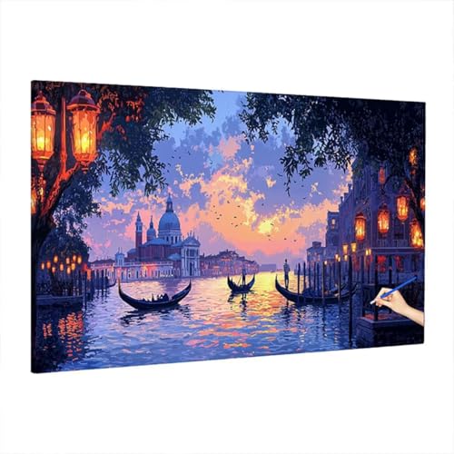 Malen Nach Zahlen Landschaft, Malen Nach Zahlen Erwachsene Stadt, DIY Set Erwachsene Paint by Numbers, Paint by Numbers mit 3 Pinseln und Acrylfarbe, Ölgemälde Kit Deko Wohnzimmer 220x100cm S-71 von Aynaeinn
