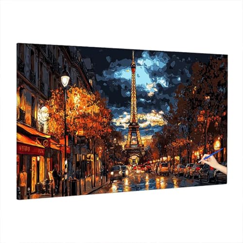 Malen Nach Zahlen Paris, Malen Nach Zahlen Erwachsene Landschaft, DIY Set Erwachsene Paint by Numbers, Paint by Numbers mit 3 Pinseln und Acrylfarbe, Ölgemälde Kit Deko Wohnzimmer 220x100cm Z-24 von Aynaeinn