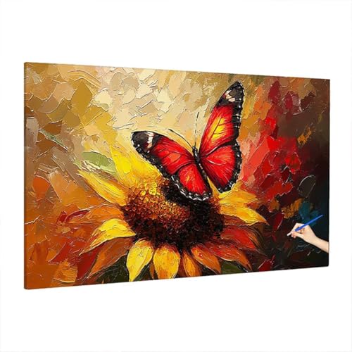 Malen Nach Zahlen Schmetterling, Malen Nach Zahlen Erwachsene Blumen, DIY Set Erwachsene Paint by Numbers, Paint by Numbers mit 3 Pinseln und Acrylfarbe, Ölgemälde Kit Deko Wohnzimmer 220x100cm S-56 von Aynaeinn