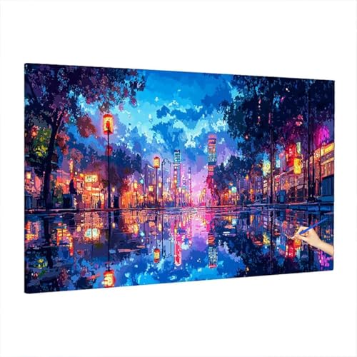 Malen Nach Zahlen Stadt, Malen Nach Zahlen Erwachsene Landschaft, DIY Set Erwachsene Paint by Numbers, Paint by Numbers mit 3 Pinseln und Acrylfarbe, Ölgemälde Kit Deko Wohnzimmer 220x100cm S-17 von Aynaeinn